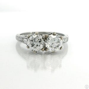 Vintage Platinum 2-Stone Ring with 2 ctw Natural Diamonds Size 5.5 Deco