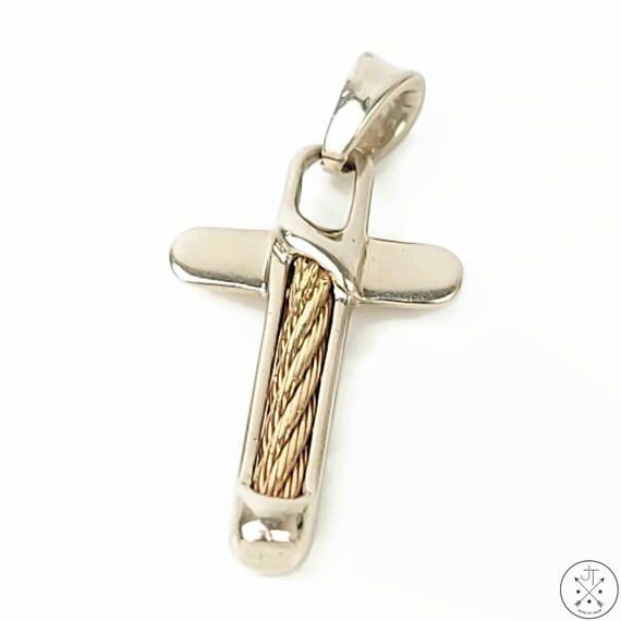 Estate 14k White and Yellow Gold Cross Pendant It… - image 1