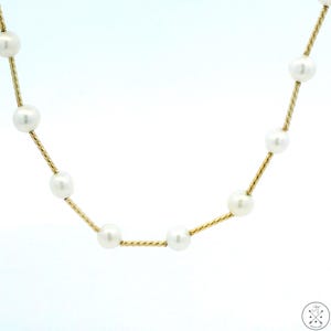 14k Yellow Gold 18 Inch Pearl Station Necklace