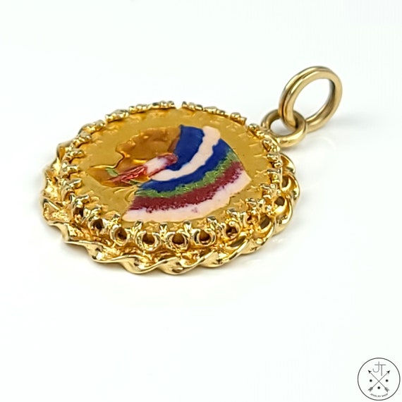 Vintage 14k Yellow Gold Pendant with Colorized 19… - image 6