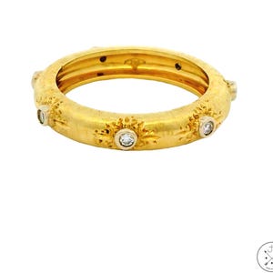 Custom 18k Yellow Gold 4.1 mm Florentine Band with Diamonds Size 7 Italy