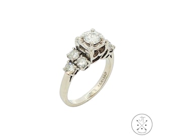 Vintage 14k White Gold Solitaire Ring with Accents 1ctw Natural Diamonds Size 5.75
