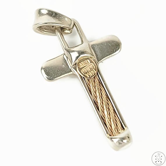 Estate 14k White and Yellow Gold Cross Pendant It… - image 2