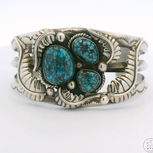 Vintage Navajo Sterling Silver Cuff Bracelet Red Mountain Turquoise 7 Inch Signed 55g