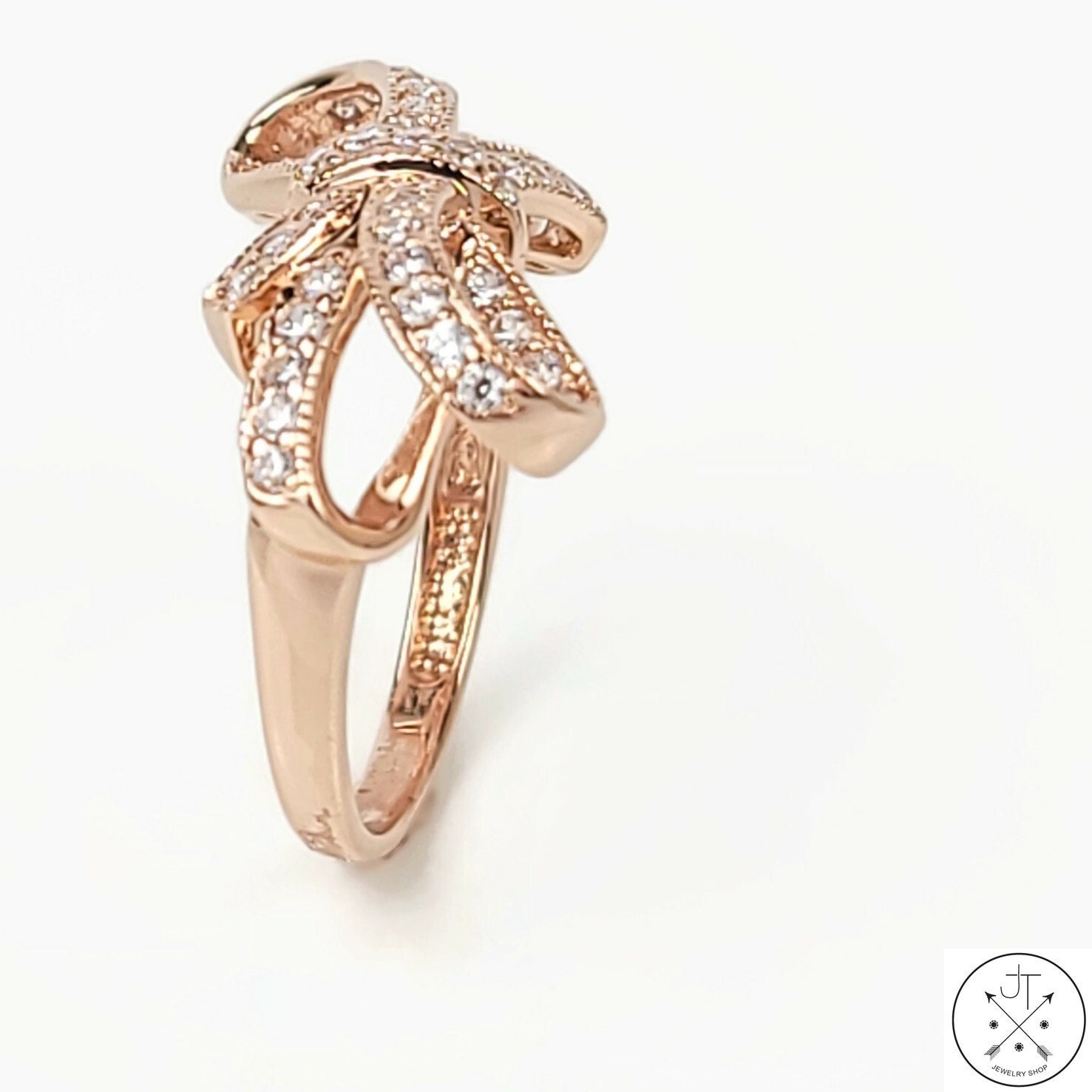 14k Rose Gold Ribbon Ring with Cubic Zirconia Size 5.25 – JT