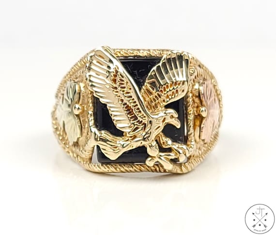 Vintage 10k Yellow Gold Mens Ring Size 11.5 Eagle… - image 2