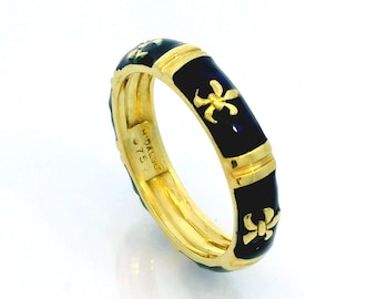 Hidalgo 18k Yellow Gold 4.9 mm Blue Enamel Band Size 9.5 Fleur-de-lis Vintage