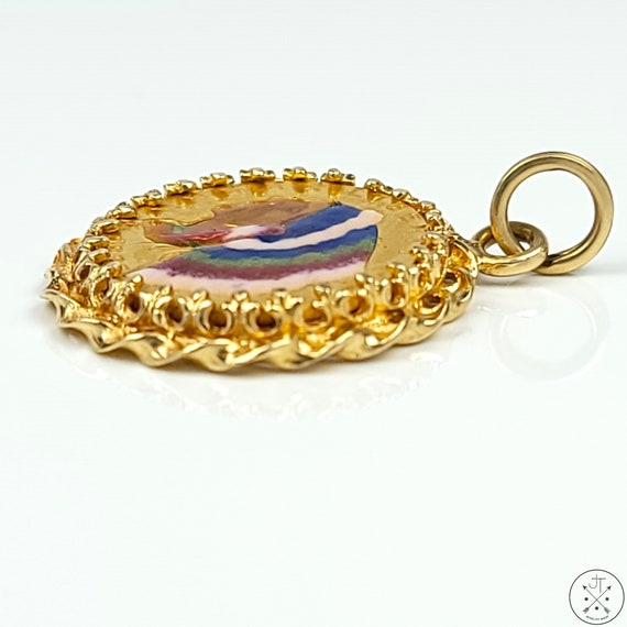 Vintage 14k Yellow Gold Pendant with Colorized 19… - image 8