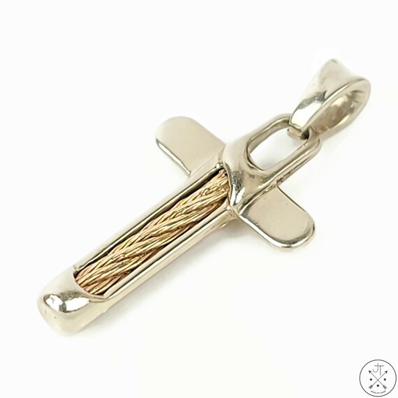 Estate 14k White and Yellow Gold Cross Pendant It… - image 3