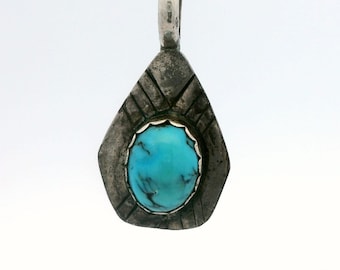 Vintage Navajo Sterling Silver Pendant with Dyer Blue Turquoise Signed T. Lee