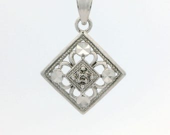 New 10k White Gold Pendant with Diamond