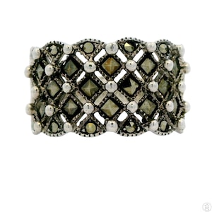 Vintage Sterling Silver 12 mm Wide Band with Marcasite Size 8
