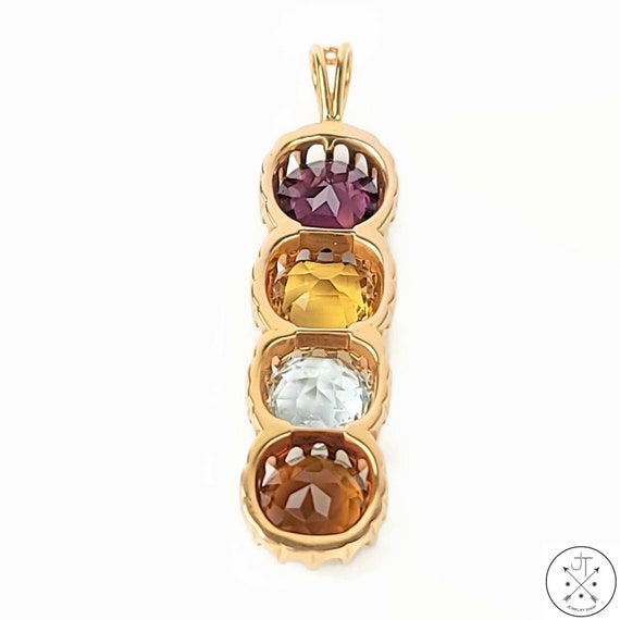 Vintage 14k Yellow Gold Pendant with Garnet Aquam… - image 9