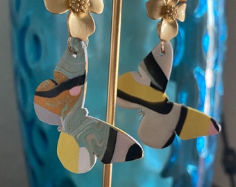 Butterfly Earrings with Flower Post