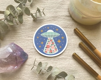 Floral UFO Sticker | Boho Alien Spaceship Decal