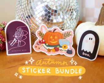 Autumn Sticker Bundle | Spooky Ghost, Cozy Pumpkin, Praying Skeleton
