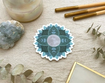 Moon Mandala Sticker | Boho Night Sky, Weatherproof Vinyl Decal