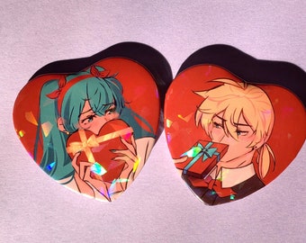 Miku & Len - Heart Shaped Button Pin