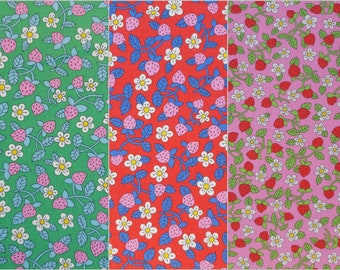 Liberty Fabric Tana Lawn Cotton - Strawberries and Cream - SS22 The Wonderful Fantastical - 3 Colours Available - Green, Red, Pink