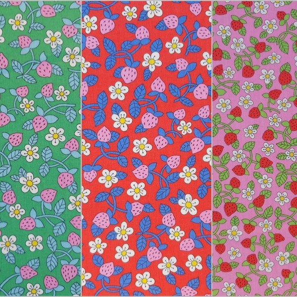 Tissu Liberty Tana Lawn Cotton - Fraises et crème - PE22 Le merveilleux fantastique - 3 couleurs disponibles - vert, rouge, rose