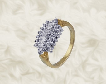 3.8 grams 9ct Gold Ring 50Points of Diamonds, 1/2 Carat Diamond Cluster Dress Ring. Hallmarked