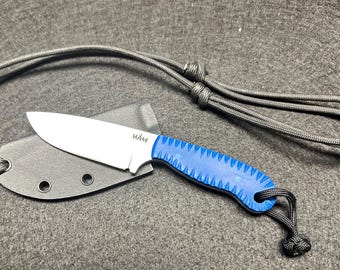 Hand Crafted, Multipurpose Neck Knife with Durable Sheath, Survival Paracord, Full Tang, Fixed Edge with Custom Engraving Option 