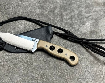 Hand Crafted, Multipurpose Brown Neck Knife with Durable Sheath, Survival Paracord, Full Tang, Fixed Edge with Custom Engraving Option