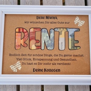 Geldgeschenk Rente / Geschenkidee zum Ruhestand / Bilderrahmen / personalisiert / Größe 13 x 18 cm Bild 2