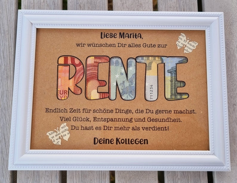 Geldgeschenk Rente / Geschenkidee zum Ruhestand / Bilderrahmen / personalisiert / Größe 13 x 18 cm Bild 2