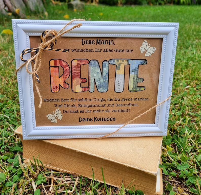 Geldgeschenk Rente / Geschenkidee zum Ruhestand / Bilderrahmen / personalisiert / Größe 13 x 18 cm Bild 1