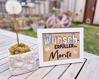 Geldgeschenk Wunscherfüller / Geschenkidee zum Gebutstag / Bilderrahmen / personalisiert / Größe 13 x 18 cm