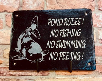 Slate Pond Signs Laser Engraved Slate Wall Fence Plaques, Free postage