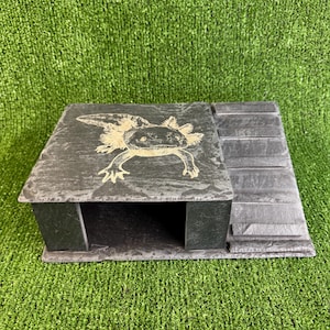 XL Slate Reptile Cave: Basking Roof with Slope for Axolotl & Geckos