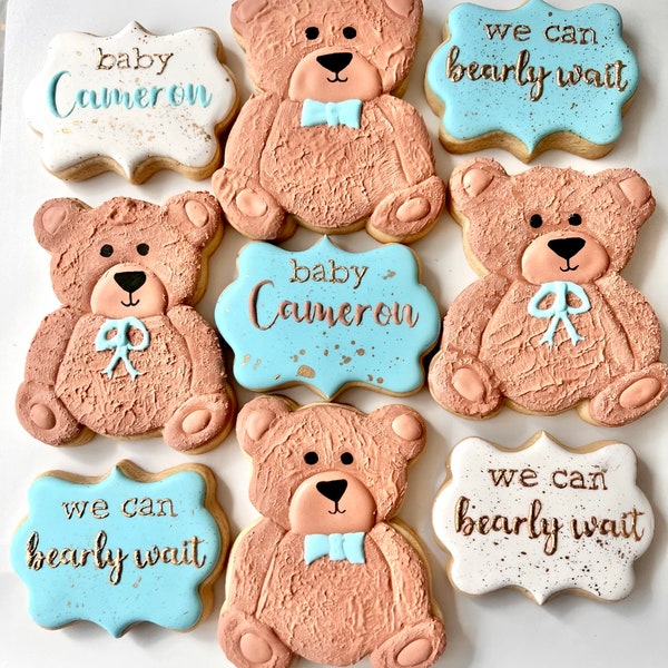 We Can Bearly Wait Theme Baby Shower Sugar Cookies Custom Sugar Cookies