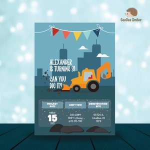 Printable Toddler Backhoe Birthday Invitation - Custom Digital Invite w/ Headline & Text Sections for Kids | Digital Invitation Templates