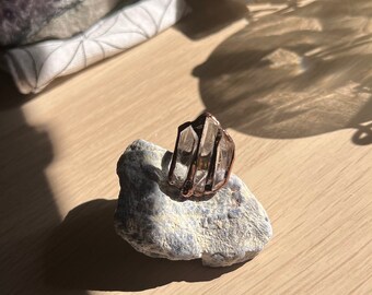 Clear quartz raw stone copper statement ring adjustable- for DIY jewelry making