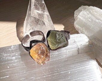R18-Citrine/ fluorite raw stone copper statement ring