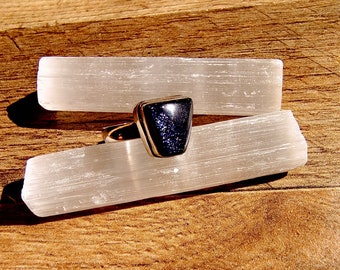 R27-Sterling silver-Blue sandstone sterling silver ring size 8 - for DIY jewelry making