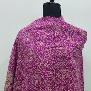 Unisex Yak Wool Blend Shawl in Purple & Beige Floral Paisley Print | Reversible Scarf | Wool Wrap |  Christmas Shawl Gift | Handmade Shawl