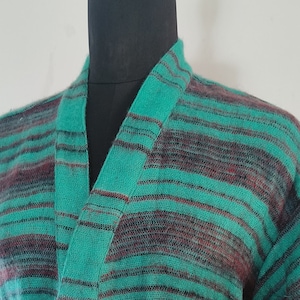 Accappatoio unisex in misto lana di yak / Righe blu turchese e marrone / Accappatoio caldo / Accappatoio invernale / Abbigliamento da casa / Regalo