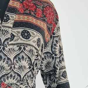Accappatoio unisex in misto lana di yak / Stampa Ogee Ikat grigio, nero e rosso / Accappatoio caldo / Accappatoio invernale / Abbigliamento da casa / PerfectGift