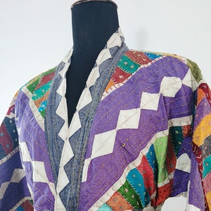 Applique Short Cotton kimono/Jacket/Robe in Multi Coloured Patches in Purple | Outwear Jacket | Boho Fashion | Women Fashion | Handmade