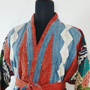 Applique Short Cotton kimono/Jacket/Robe in Multi Coloured Patches in Red & Blue | Outwear Jacket | Boho Fashion | Women Fashion | Handmade