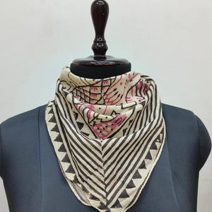 Hand Block Printed Cotton Bandana | Fish Motifs Print Scarf | Black & Pink Ethnic Headwrap or Neck Scarf