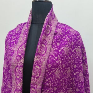 Unisex Yak Wool Blend Shawl in Purple & Beige Floral Paisley Print | Reversible Scarf | Wool Wrap |  Christmas Shawl Gift | Handmade Shawl