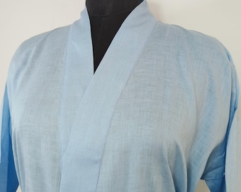Unisex Breathable Linen Robe Kimono in Columbia Blue | Spa Robe | Pure Linen Robe | Loungwear Robe | Handmade Linen Robe | Gift For Him/Her