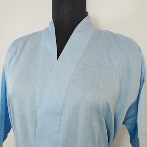 Unisex Breathable Linen Robe Kimono in Columbia Blue | Spa Robe | Pure Linen Robe | Loungwear Robe | Handmade Linen Robe | Gift For Him/Her