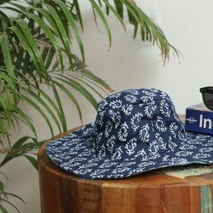 Blockprinted Cotton Hat in Indigo Blue & White | Beach Hat | Garden Hat