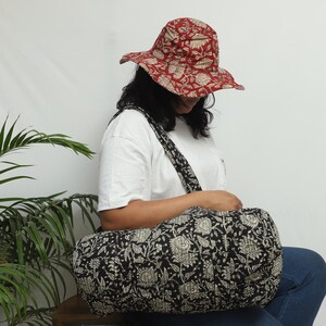 Blockprinted Cotton Hat in Maroon & Beige | Beach Hat | Garden Hat