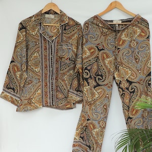 Luxurious Silk Blend PJ Set with White Piping and Side Pocket Pants